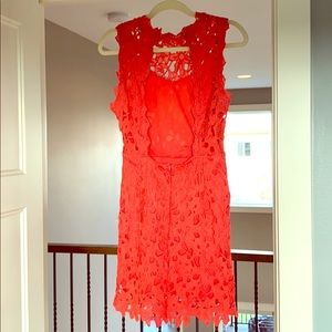 Coral Mint Open Back Sleeveless Lace Dress